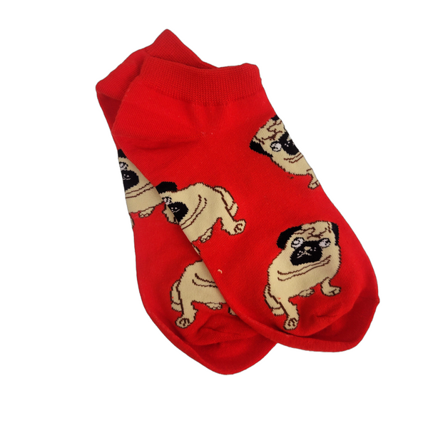 Red Pug Ankle Socks (Adult Medium)