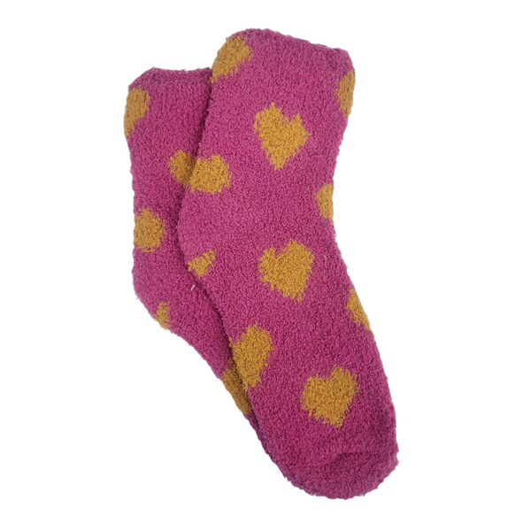Heart Fuzzy Socks from the Sock Panda (Maroon w/Rust Heart)