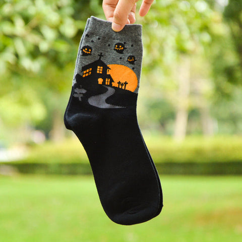 Grey Ghosts Over A Haunted House Socks
