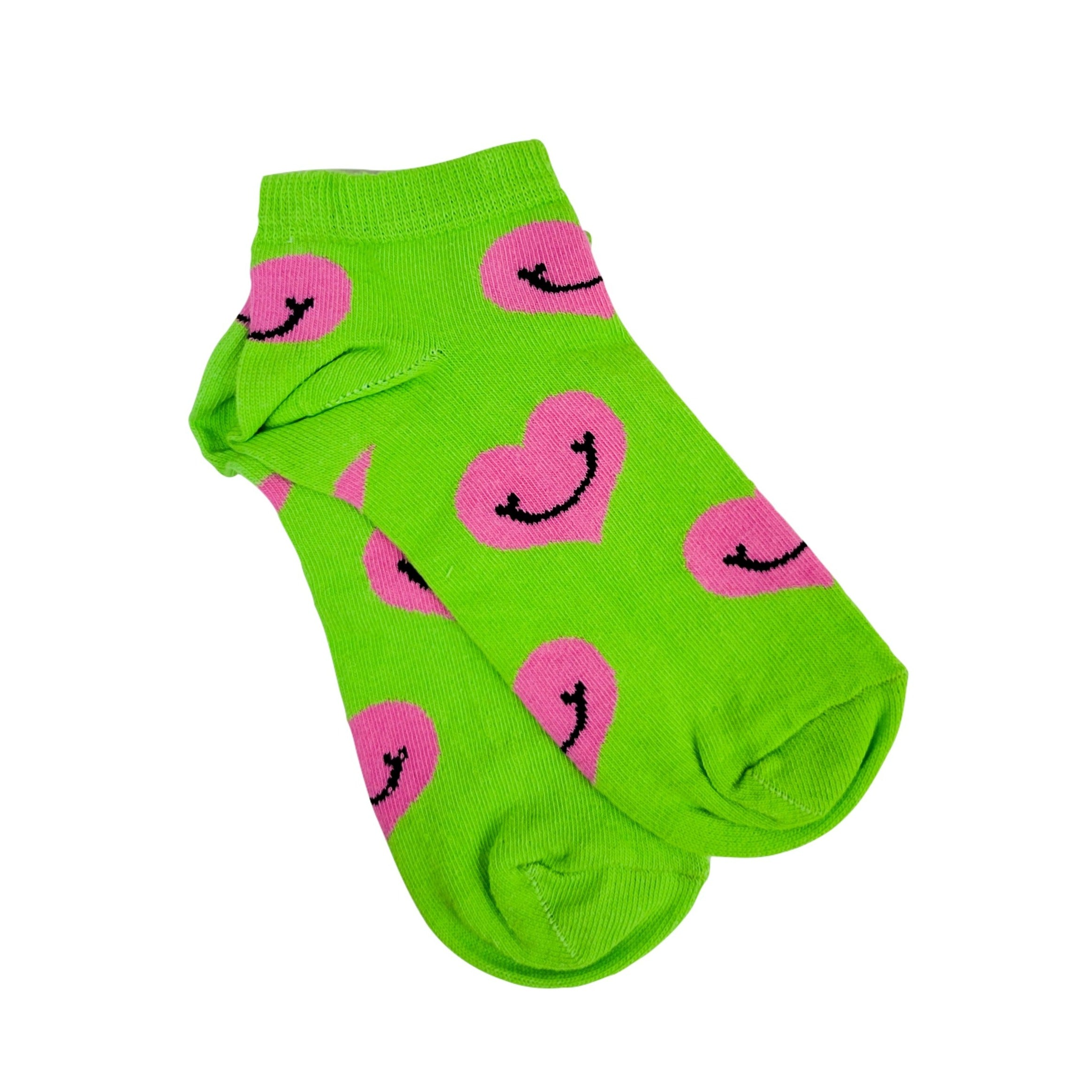 Happy Heart Smiley Face Patterned Ankle Socks (Adult Medium)