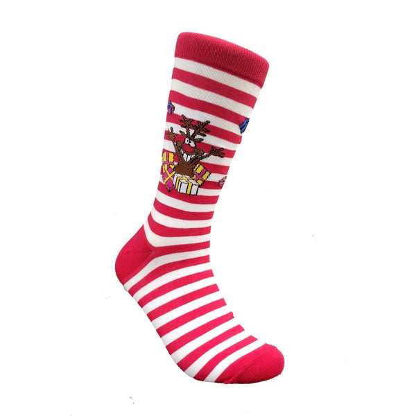 Holiday Reindeer with Red and White Stripes Socks