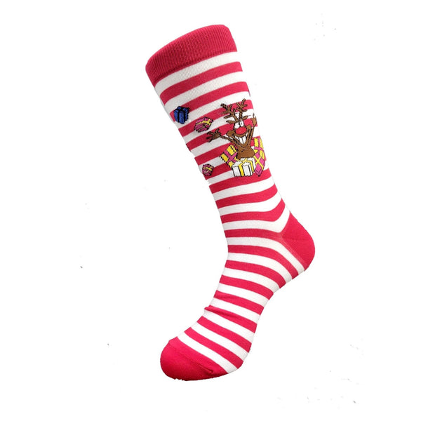 Holiday Reindeer with Red and White Stripes Socks