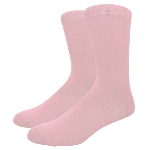 Solid Color Crew Cotton Dress Socks - Light Pink
