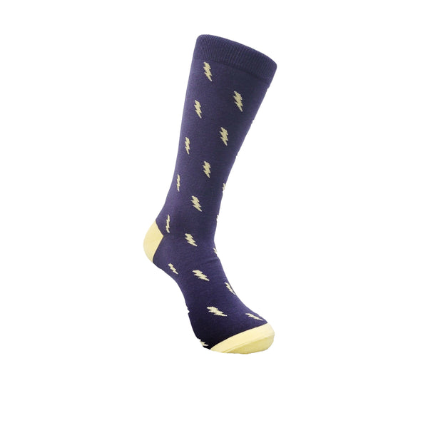 Lightning Bolt Pattern Socks (Adult Large) Dark Blue and Yellow