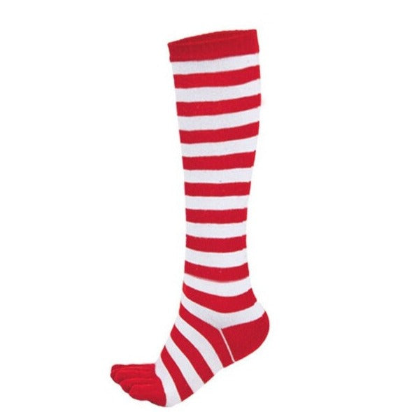 Red and White Striped Knee High Socks (Toe Socks)