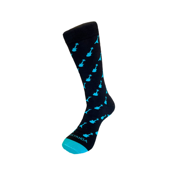 Teal and Black Guitar Patterned Socks from the Sock Panda