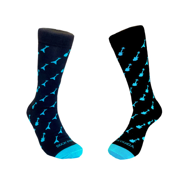 Teal and Black Guitar Patterned Socks from the Sock Panda