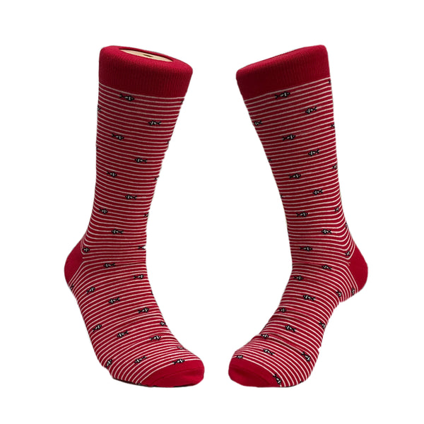 Red and White Striped Pattern Dress Socks (with fishes)