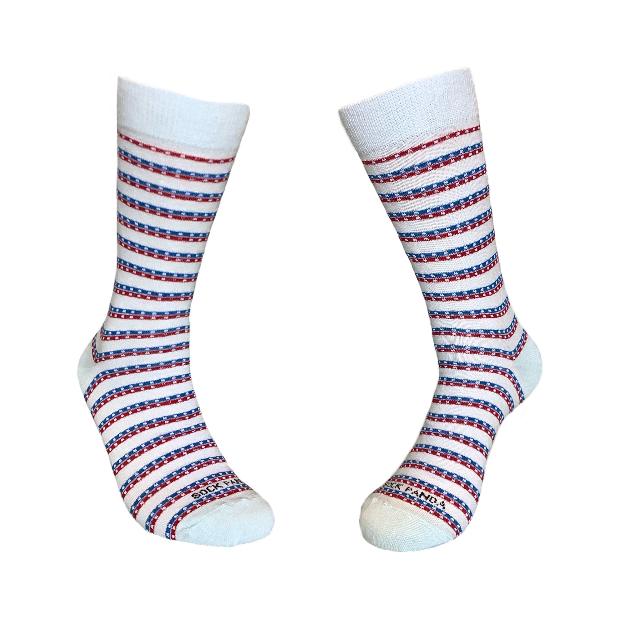 Stylish Patriotic Red and Blue Stiped Sock from the Sock Panda