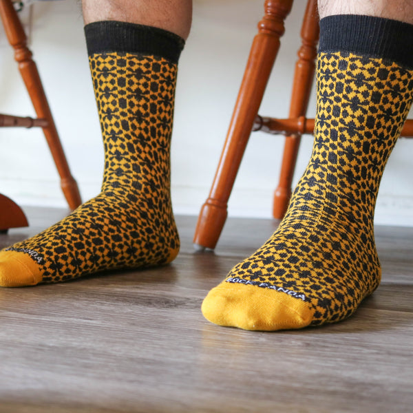 Sophisticated Mustard Yellow and Black Patterned Office Socks (Adult Medium)