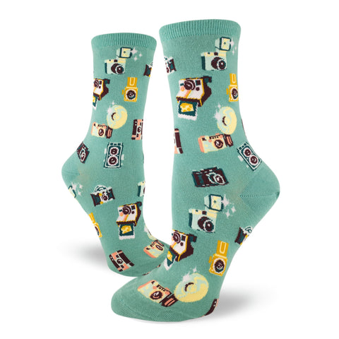 Say Cheese Women;s Crew Camera Socks (Adult Medium - Women's Shoe Sizes 5-10)