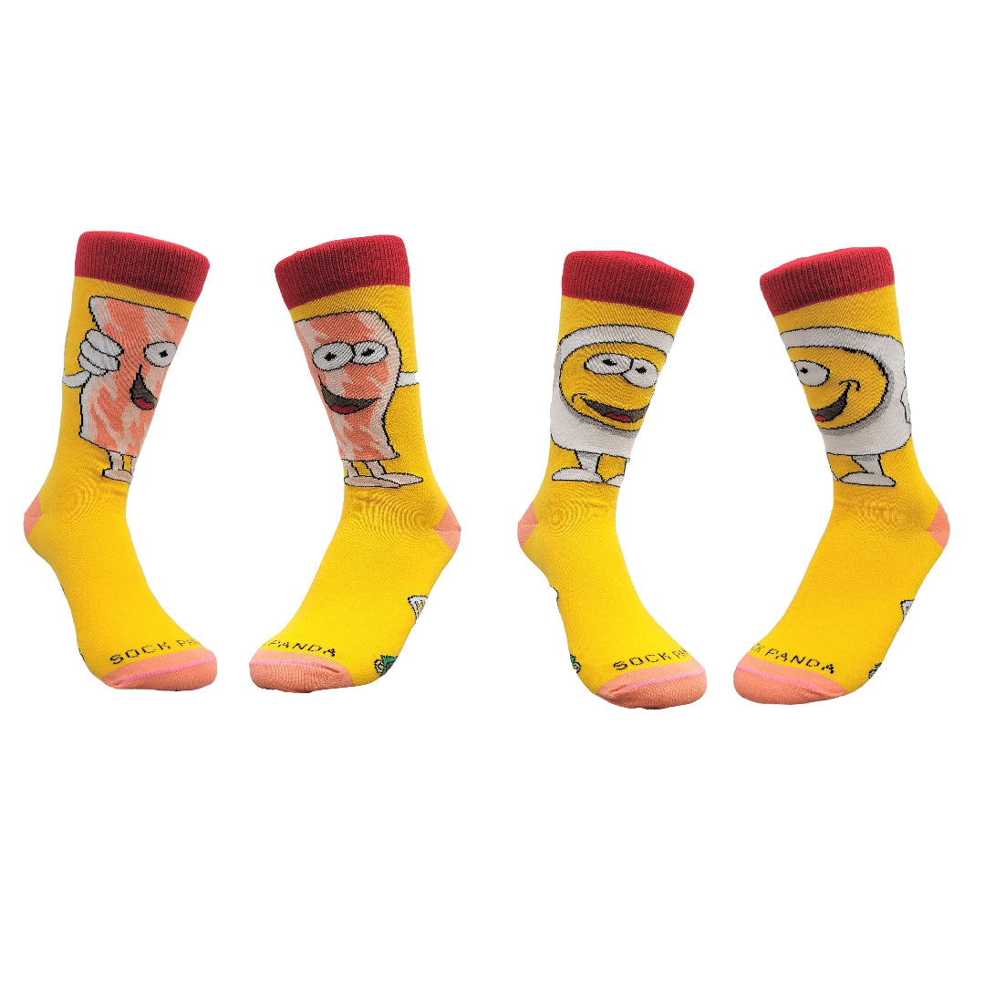 Bacon and Eggs - The Ultimate Partnership Sock (Left / Right) from the Sock Panda (Adult Small)