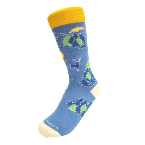 Reindeer Campgrounds in the Mountains Holiday Socks (Adult Small)