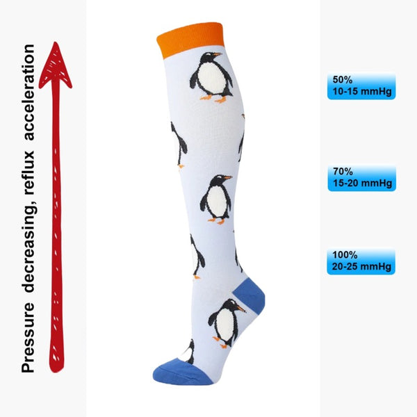 Penguin Pattern Knee High - (Compression Socks)