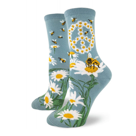 Give Bees a Chance Women€™s Crew €" Slate Blue (Adult Medium - Women's Shoe Sizes 5-10)