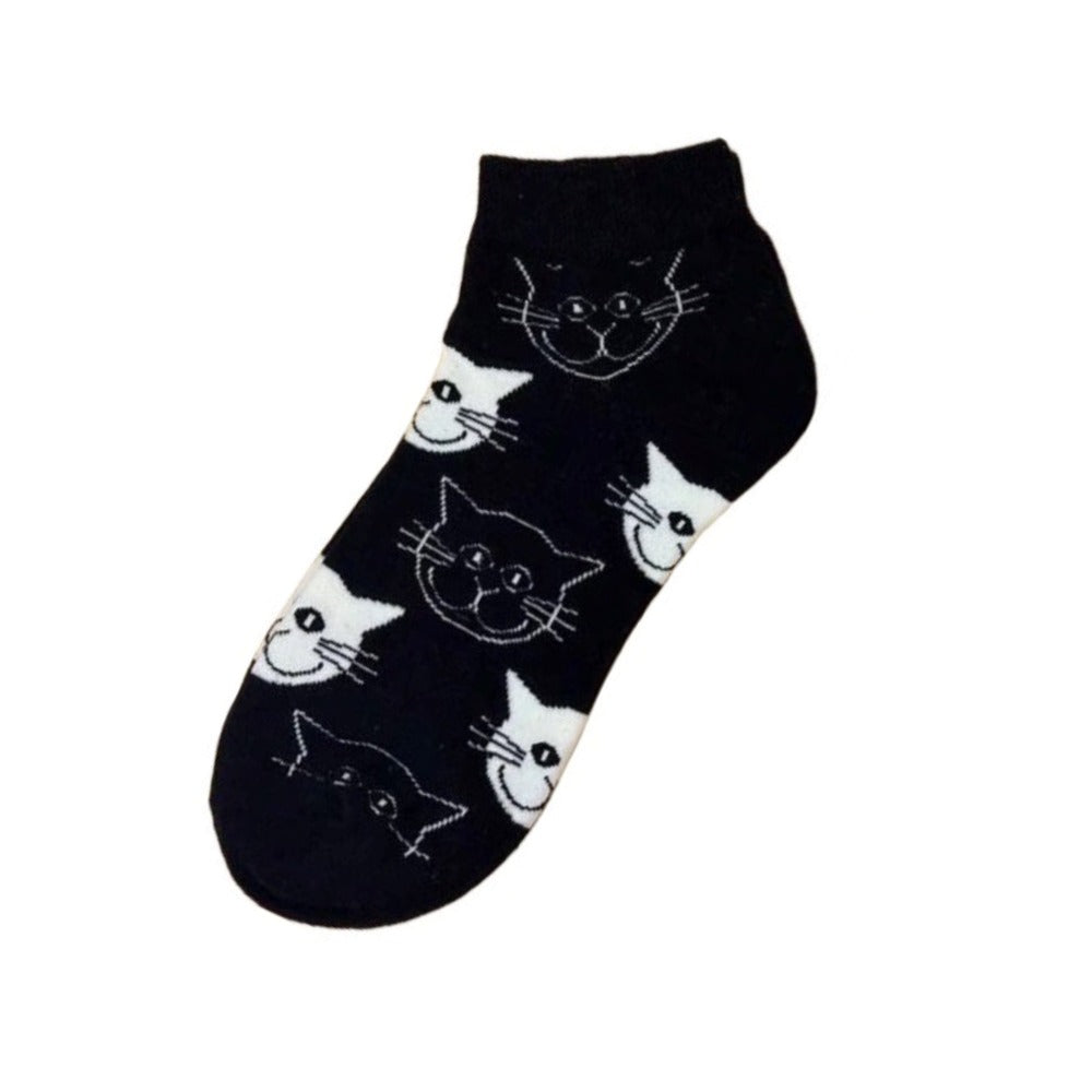 Happy Cat Face Pattern Ankle Socks (Adult Medium Women's Shoe