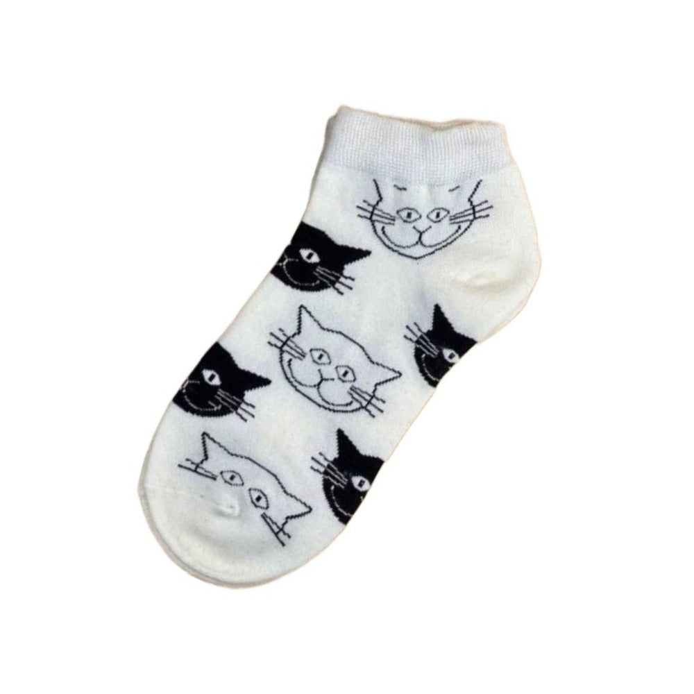 Happy Cat Face Pattern Ankle Socks (Adult Medium)