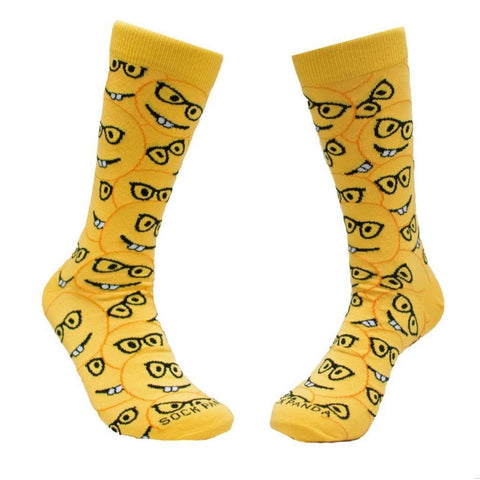 Happy Nerd Face Emoji Socks from the Sock Panda (Adult Small)