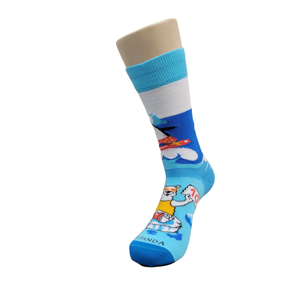 Penguin Surfing with a Cool Polar Bear Socks from the Sock Panda (Adult Small)