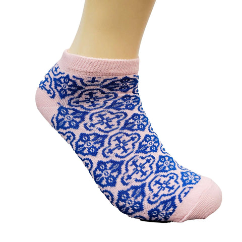 Fantastic Pink and Blue Patterned Ankle Socks (Adult Medium - Women's Shoe Sizes 5-10)