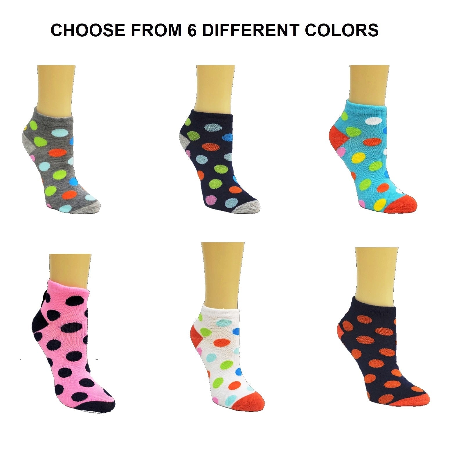 Colorful Polka Dot Patterned Ankle Socks (Adult Medium)