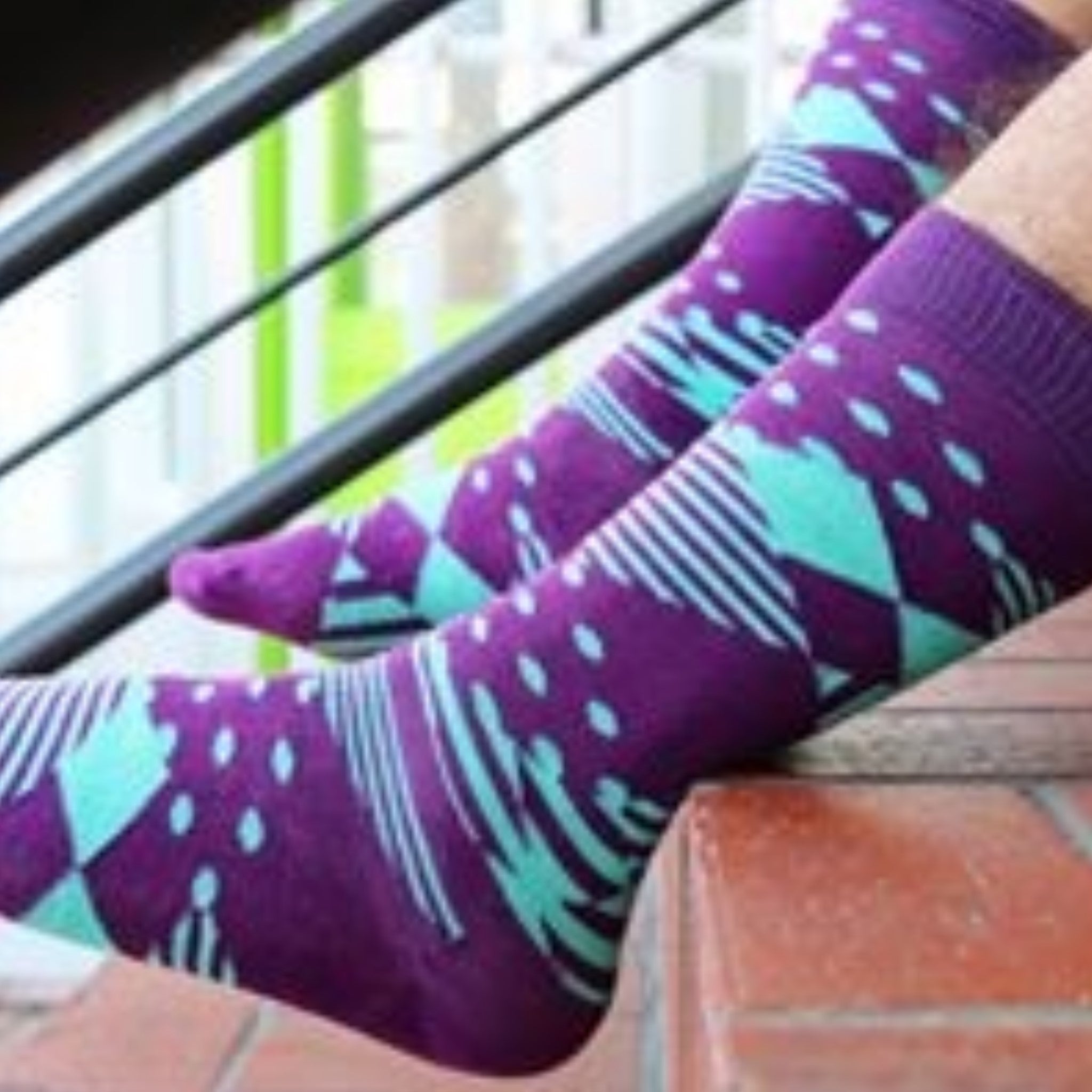 Exciting Purple and Baby Blue Patterned Socks from the Sock Panda