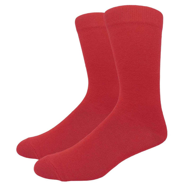 Solid Color Crew Cotton Dress Socks - Red