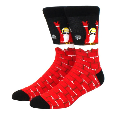 Santa Slipping Down the Chimney Socks (Adult Large - Men's Shoe Sizes 8-12)