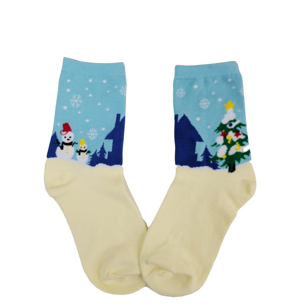 Snowman and Christmas Tree Holiday Socks (Adult Medium)