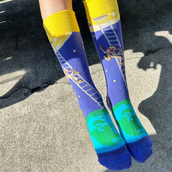 It is Good to Dream - Monkey Climbing Ladder to the Moon Socks from the Sock Panda (Adult Small)