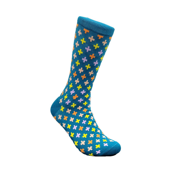 Turquoise with Colorful Plus Pattern Socks from the Sock Panda