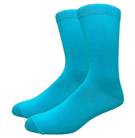 Solid Color Crew Cotton Dress Socks - Turquoise