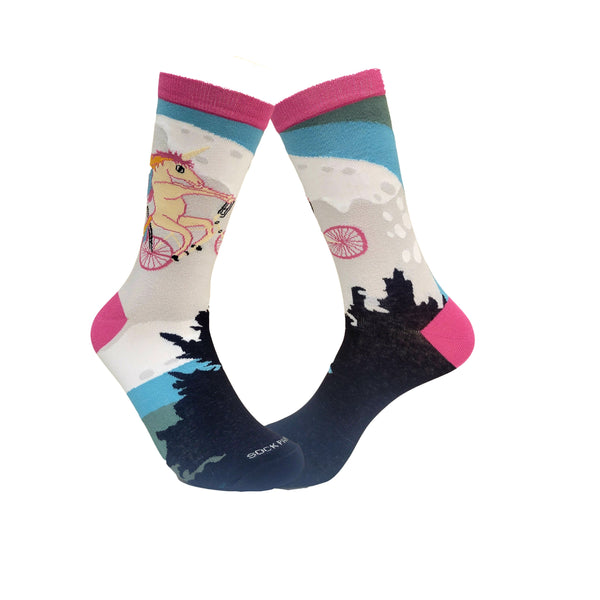 Unicorn Riding a Bicycle by the Moon Socks (Adult Medium)