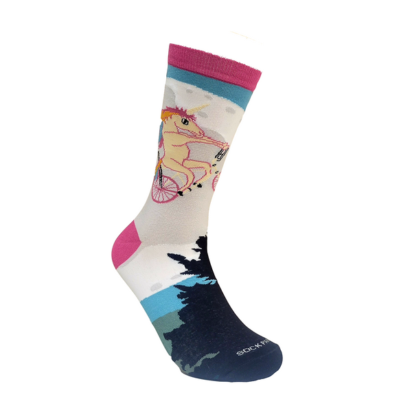 Unicorn Riding a Bicycle by the Moon Socks (Adult Medium)