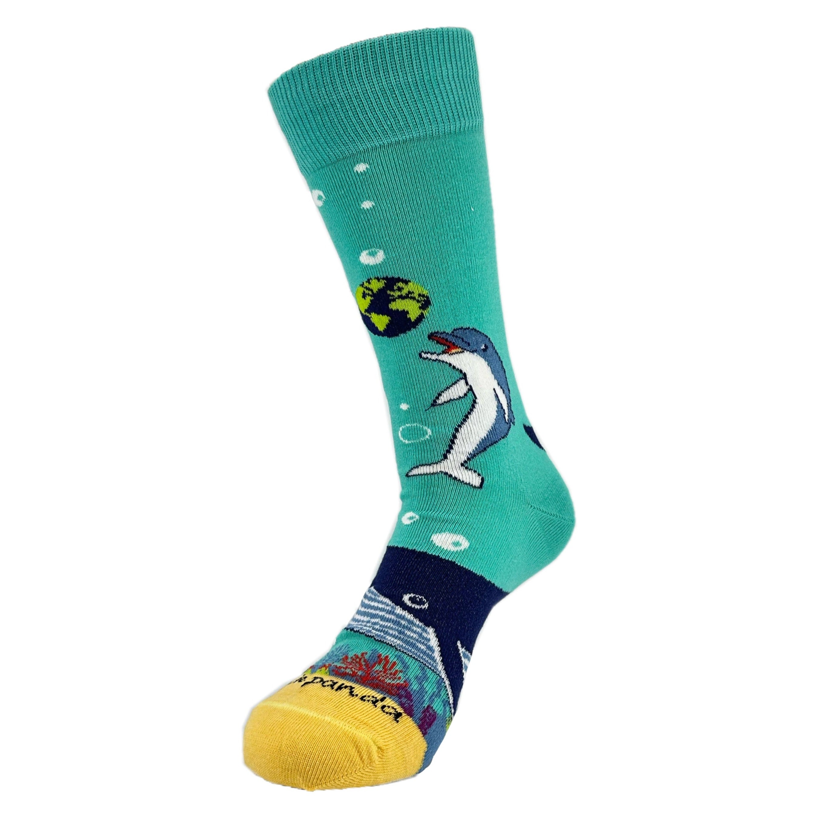 Dolphins and the Earth Socks from the Sock Panda (Adult Medium)