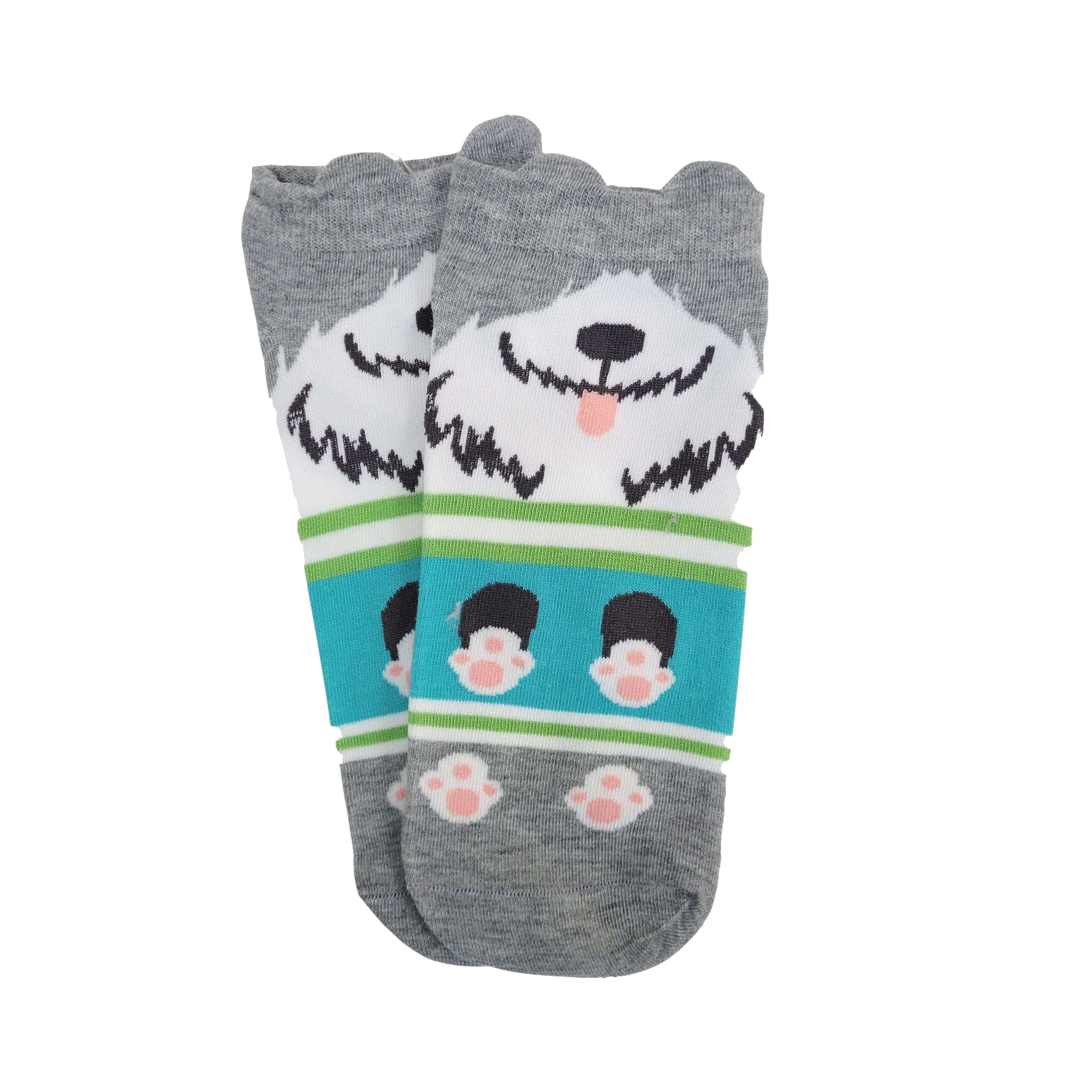 Gray and White Puppy Dog Ankle Socks (Adult Medium)