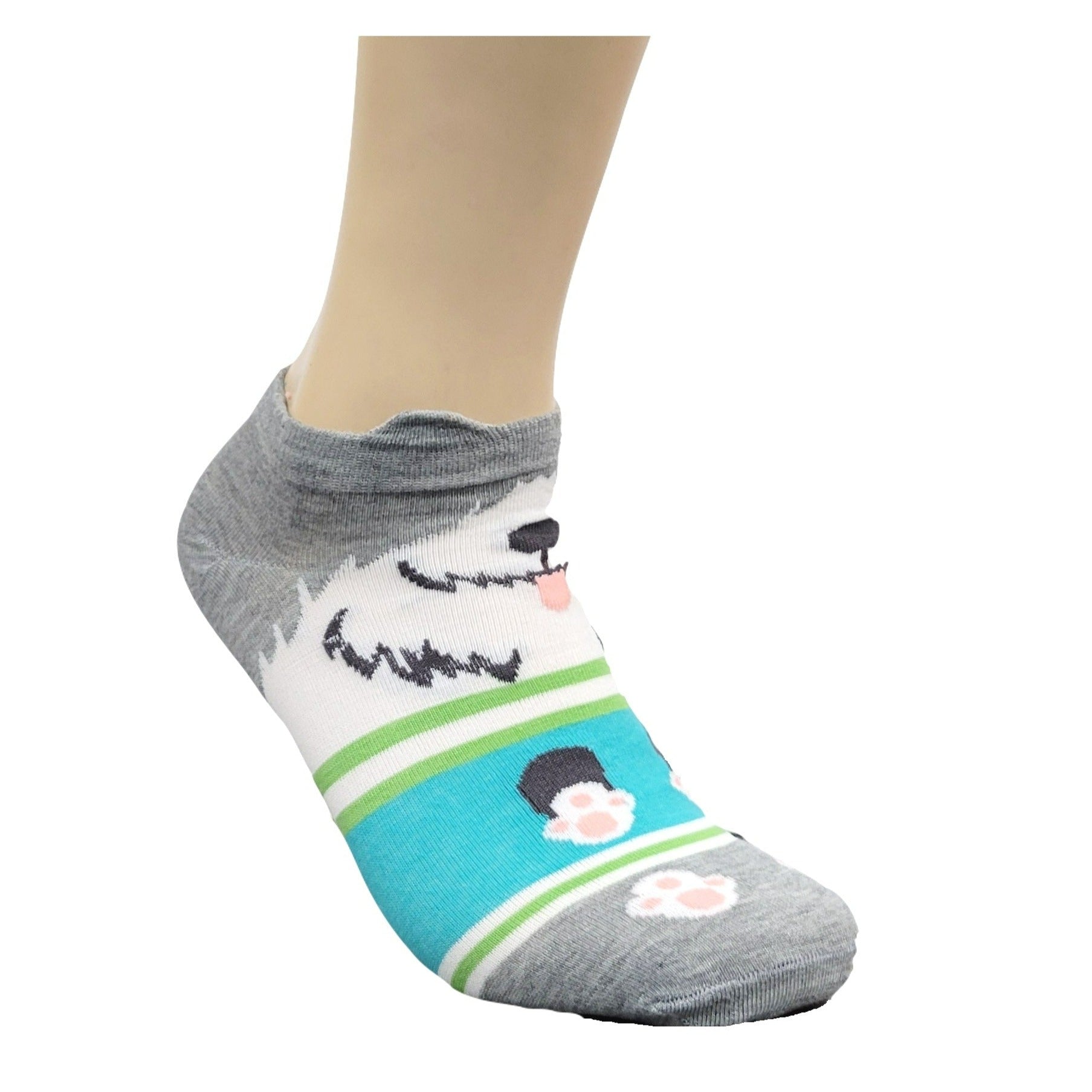 Gray and White Puppy Dog Ankle Socks (Adult Medium - Women's Shoe Sizes 5-10)