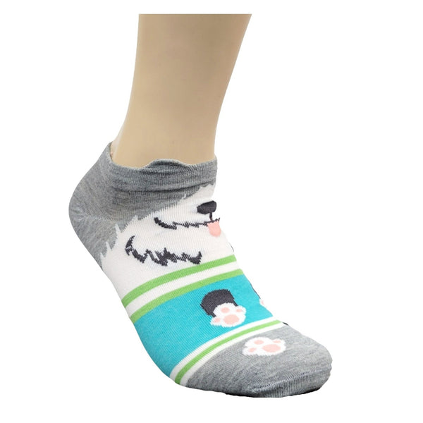 Gray and White Puppy Dog Ankle Socks (Adult Medium)