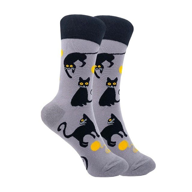 Black Cat Playing with Yarn Socks (Adult Medium - Women's Shoe Sizes 5-10)
