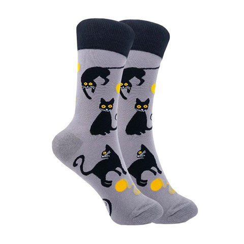Black Cat Playing with Yarn Socks (Adult Medium - Women's Shoe Sizes 5-10)