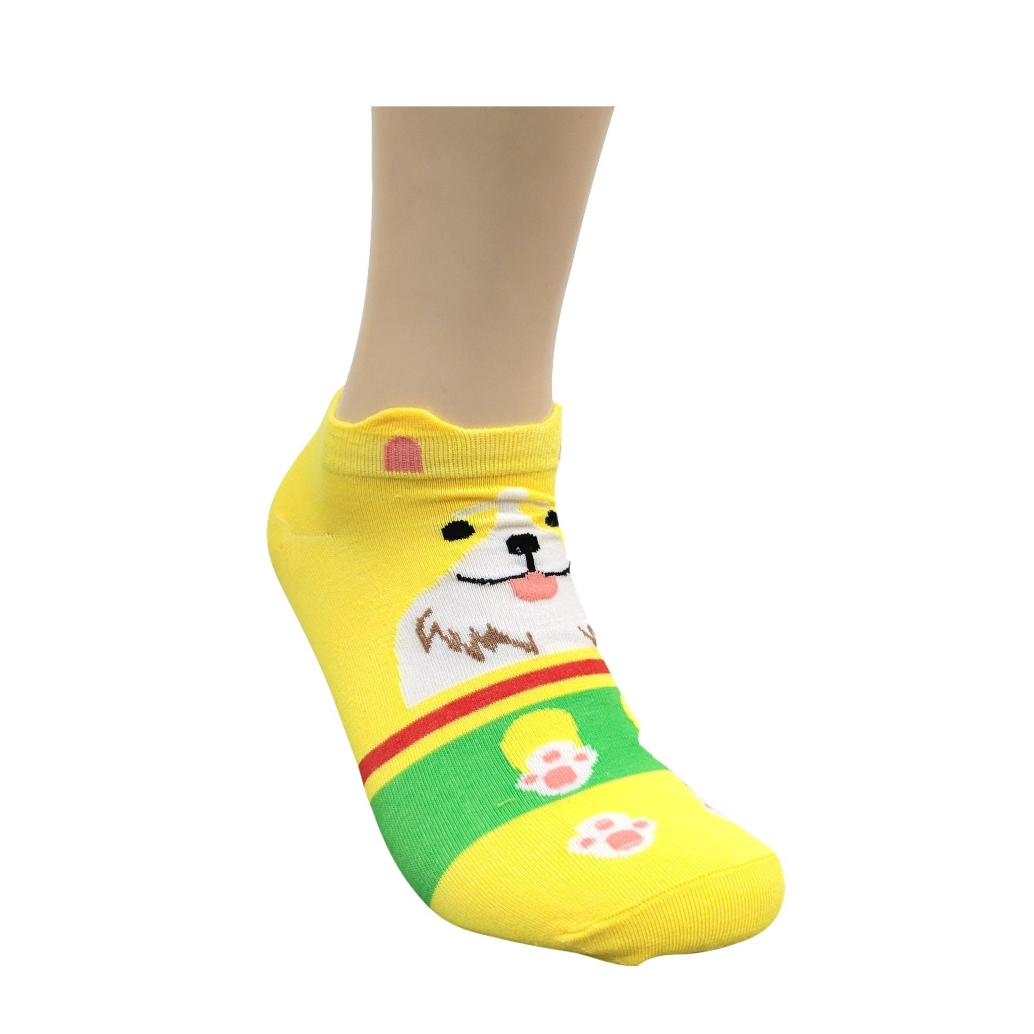 Yellow Puppy Dog Ankle Socks (Adult Medium - Women's Shoe Sizes 5-10)