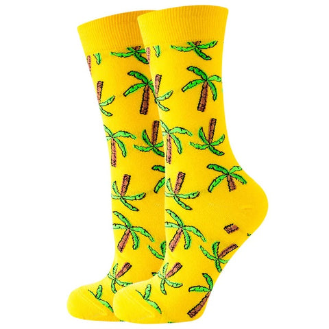 Yellow Palm Tree Socks (Adult Medium - Women's Shoe Sizes 5-10)