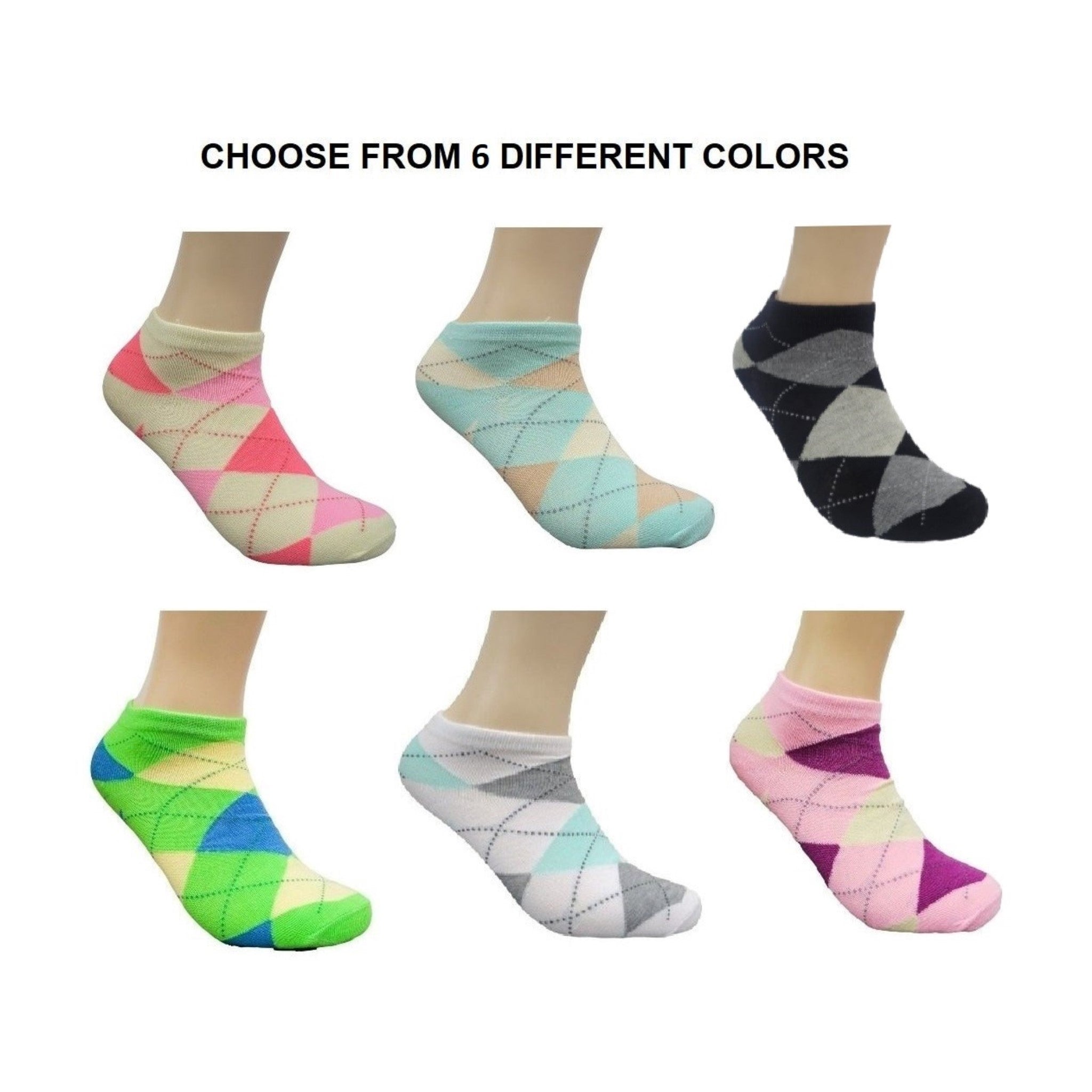 Colorful Argyle Ankle Socks (Adult Medium - Women's Shoe Sizes 5-10)