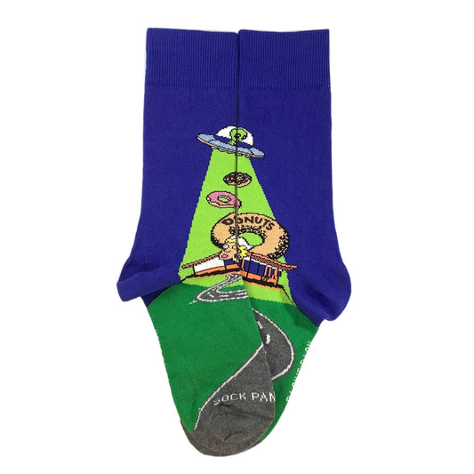 Alien Spaceships Love Donuts Socks from the Sock Panda (Adult Small - Shoe Sizes 2 - 5)