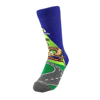 Alien Spaceships Love Donuts Socks from the Sock Panda (Adult Small - Shoe Sizes 2 - 5)