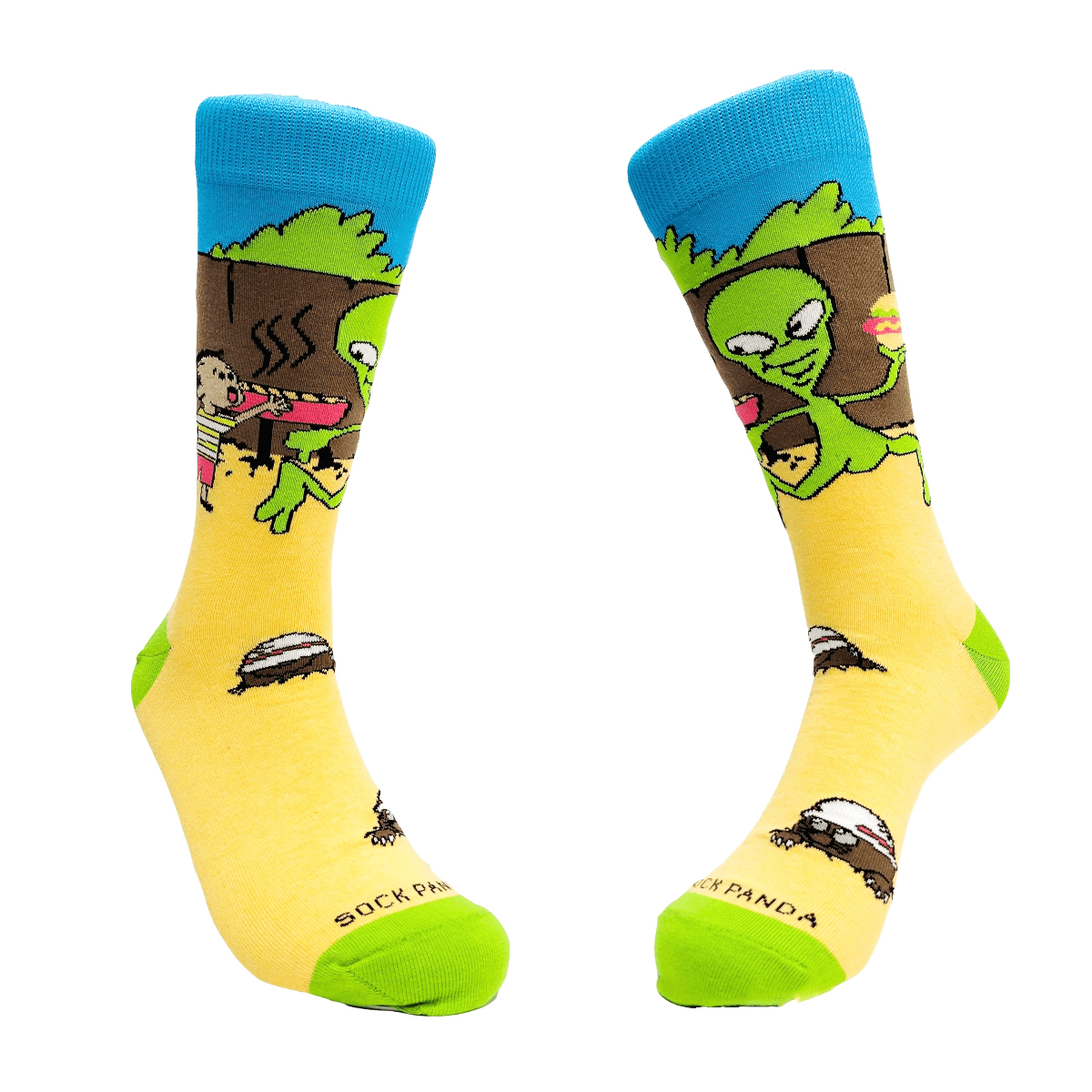 Alien Stealing a Hamburger at a BBQ Socks from the Sock Panda