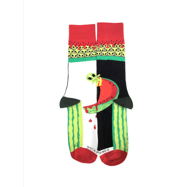 Skater Alien on a Half Pike Watermelon Socks (Adult Large)
