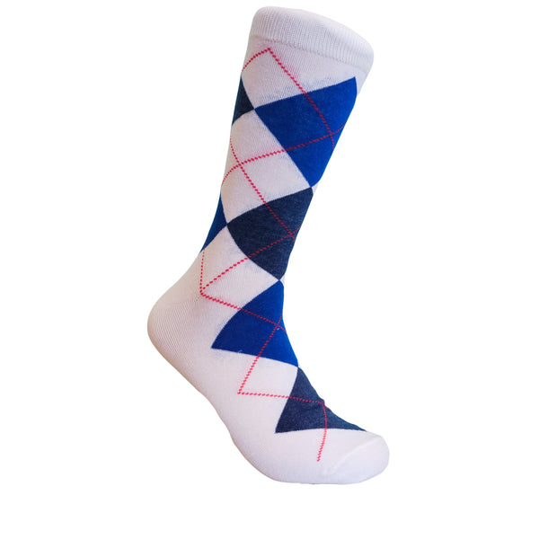 Stylish White Blue and Red Argyle Socks