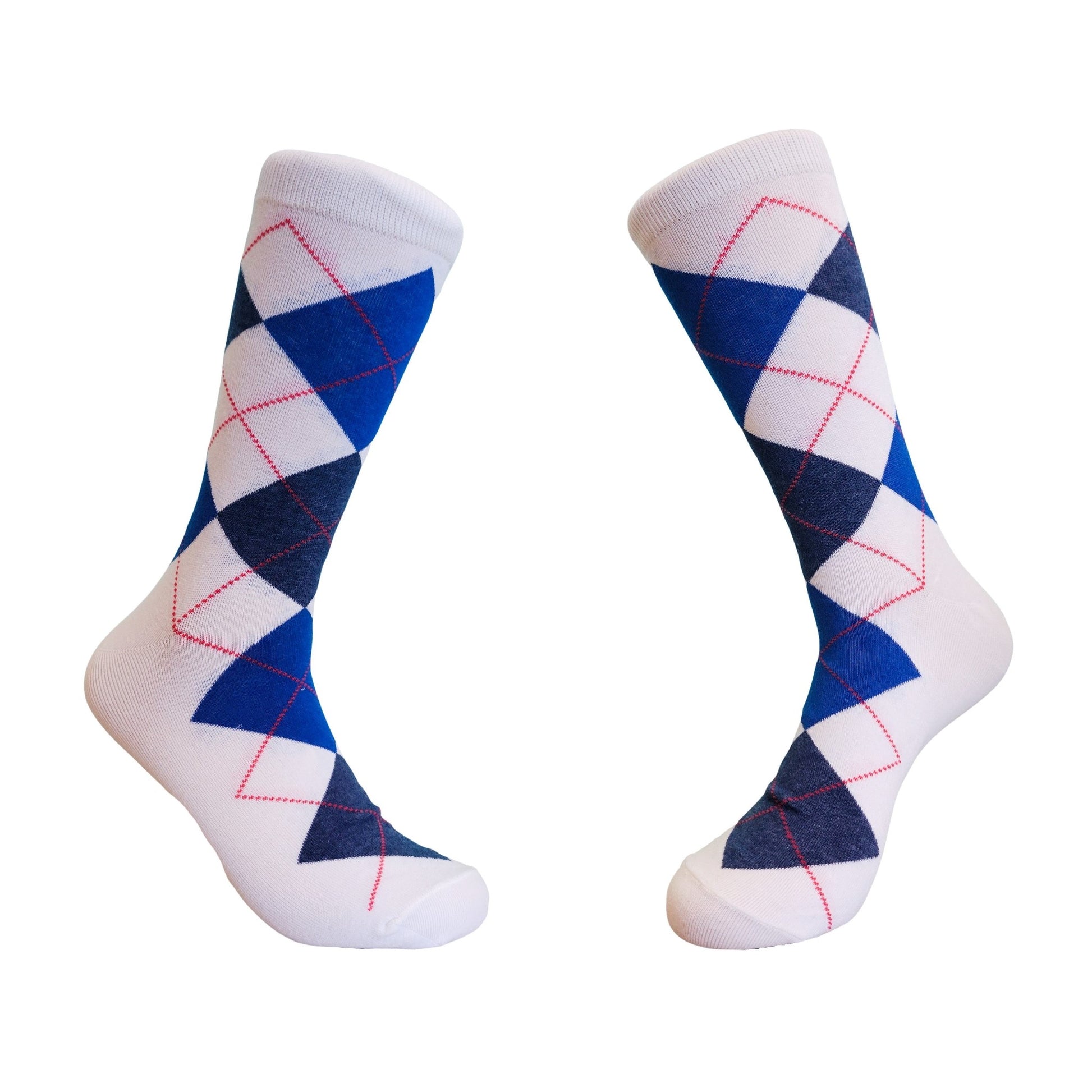 Stylish White Blue and Red Argyle Socks (Adult Large)