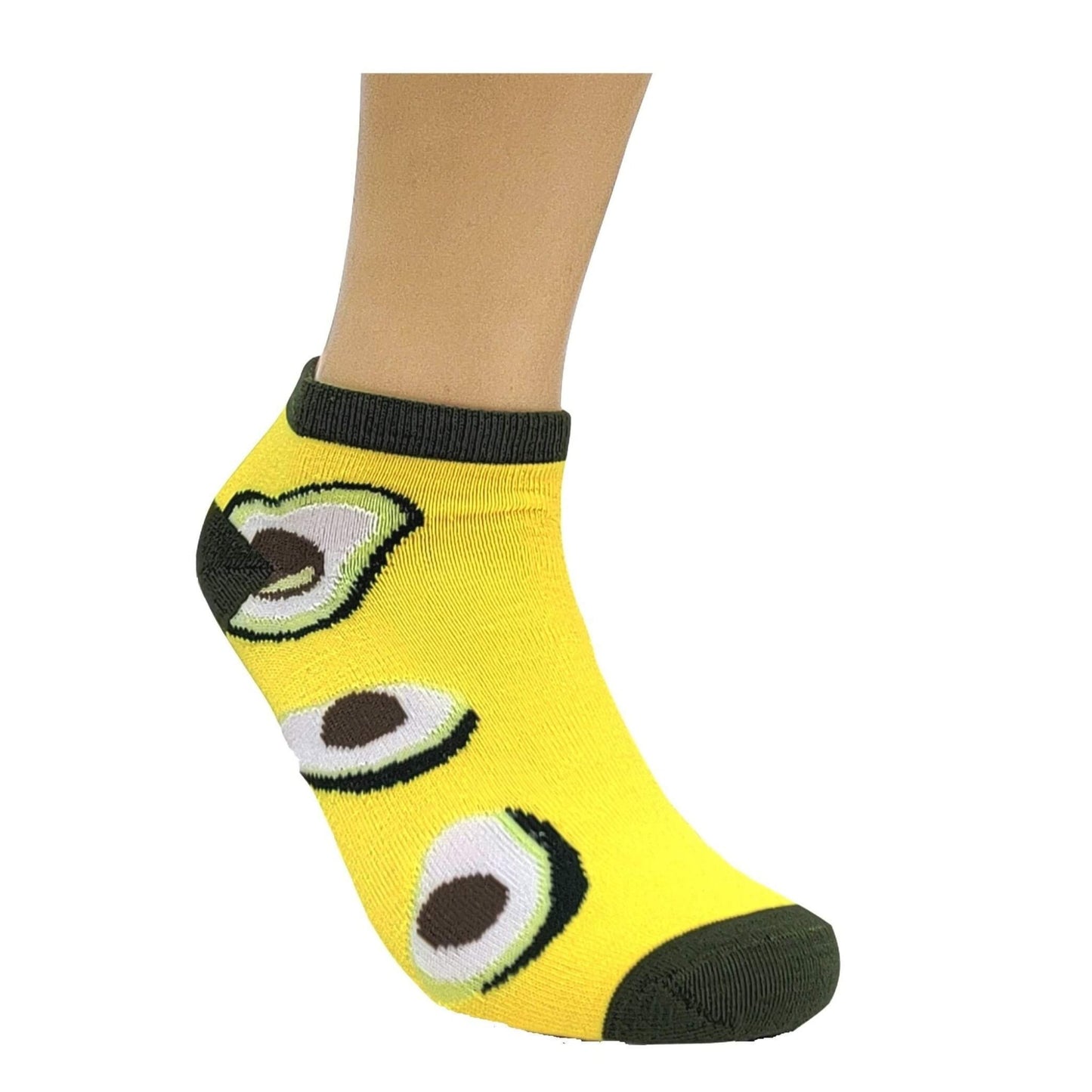 Avocado Pattern on a Yellow Ankle Sock (Adult Medium - Women's Shoe Sizes 5 - 10)